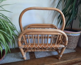 Vintage Bamboo Magazine Rack, Newspaper Rack.