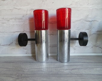 1960's Glass Wall Lights in Red