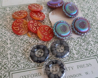 Mixed Glass Buttons, Vintage Coat Buttons.