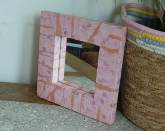 Small Hand Decorated Mirror, Pink Roses 21cm x 21cm.