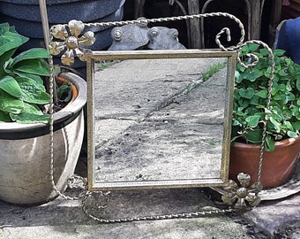 1950s Wall Mirror with Gold Flowers 39cm x 39cm