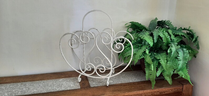 White Cast Iron Magazine Rack image 1