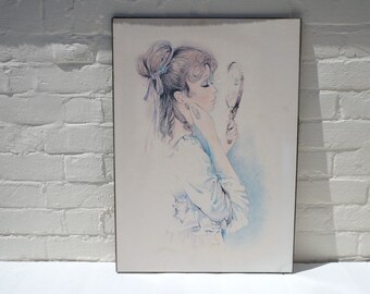 Vintage Girl with Mirror, Wall Hanging, Wall Decor