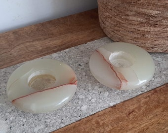 Vintage Green Onyx Candleholders x 2