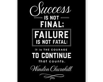 Winston Churchill Quote Poster, Black and White Motivational Art
