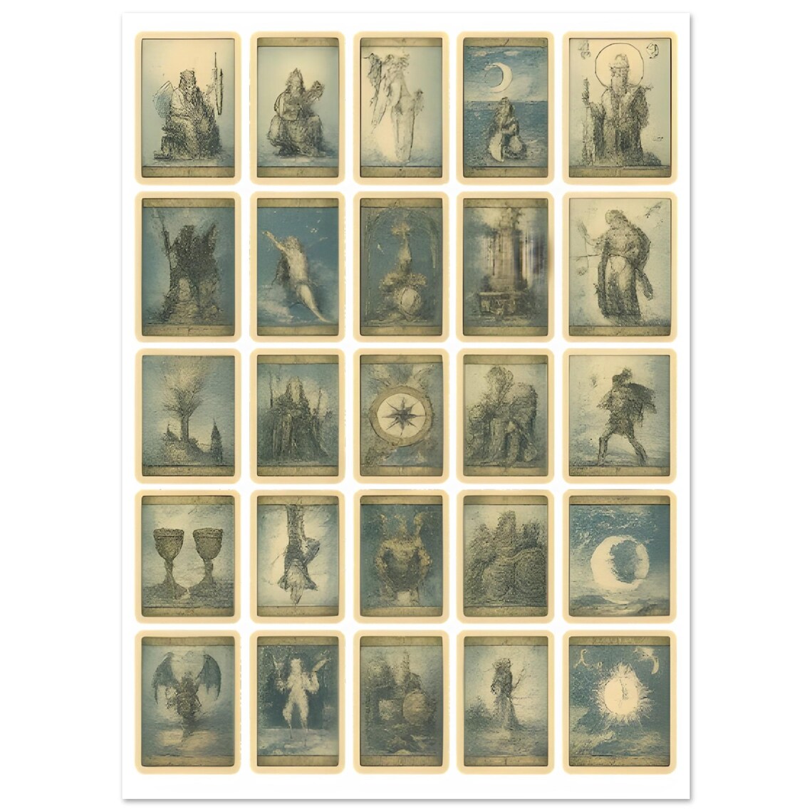 Tarot Card Collage Poster - Vintage Occult Art Print, Mystic Wall Decor ...
