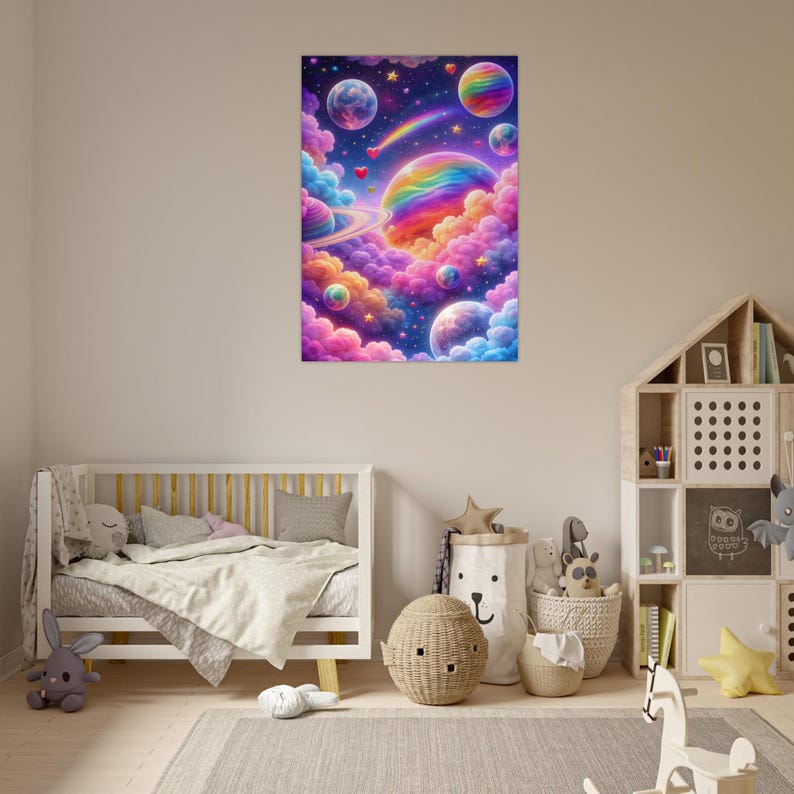Rainbow Galaxy Space Art Print | Fantasy Universe Wall Decor, Kids Room ...