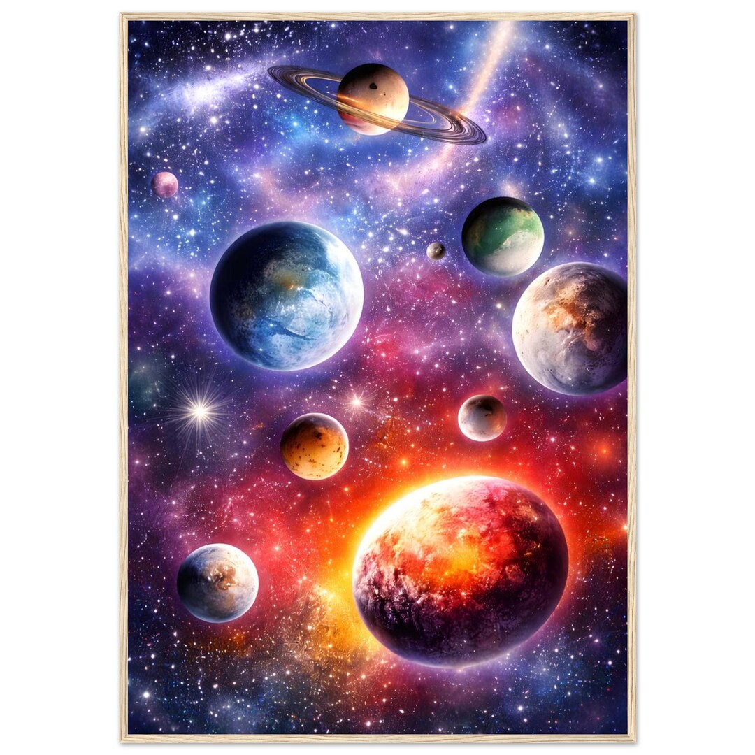 Cosmic Planets Poster - Sci-fi Space Art Wall Print - Framed Galaxy ...