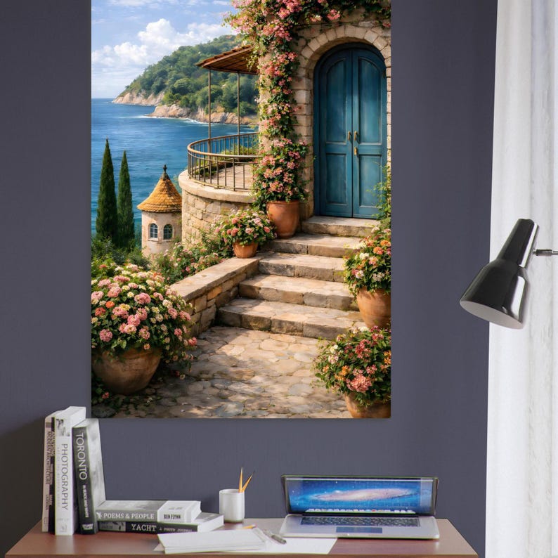 Mediterranean Coastal Villa Print | Hyper Realistic Sea View Italian ...