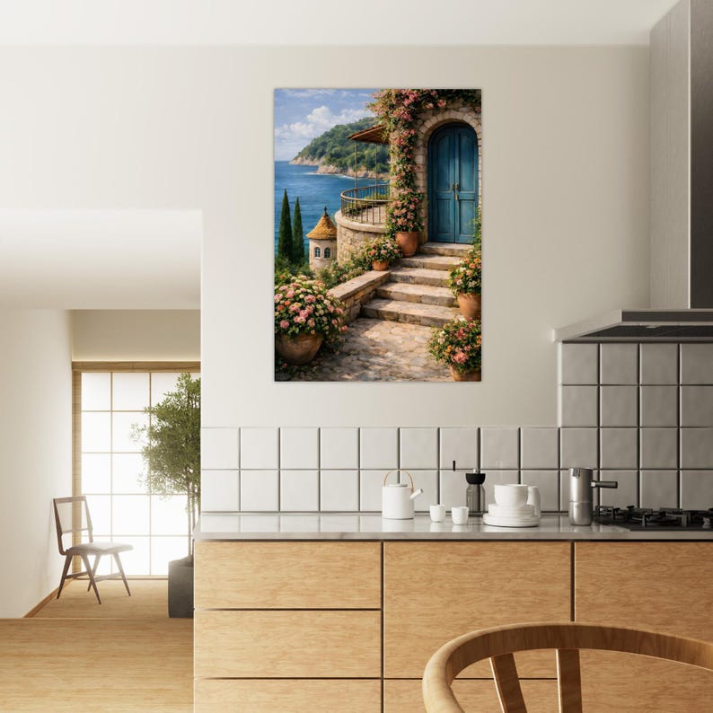 Mediterranean Coastal Villa Print | Hyper Realistic Sea View Italian ...