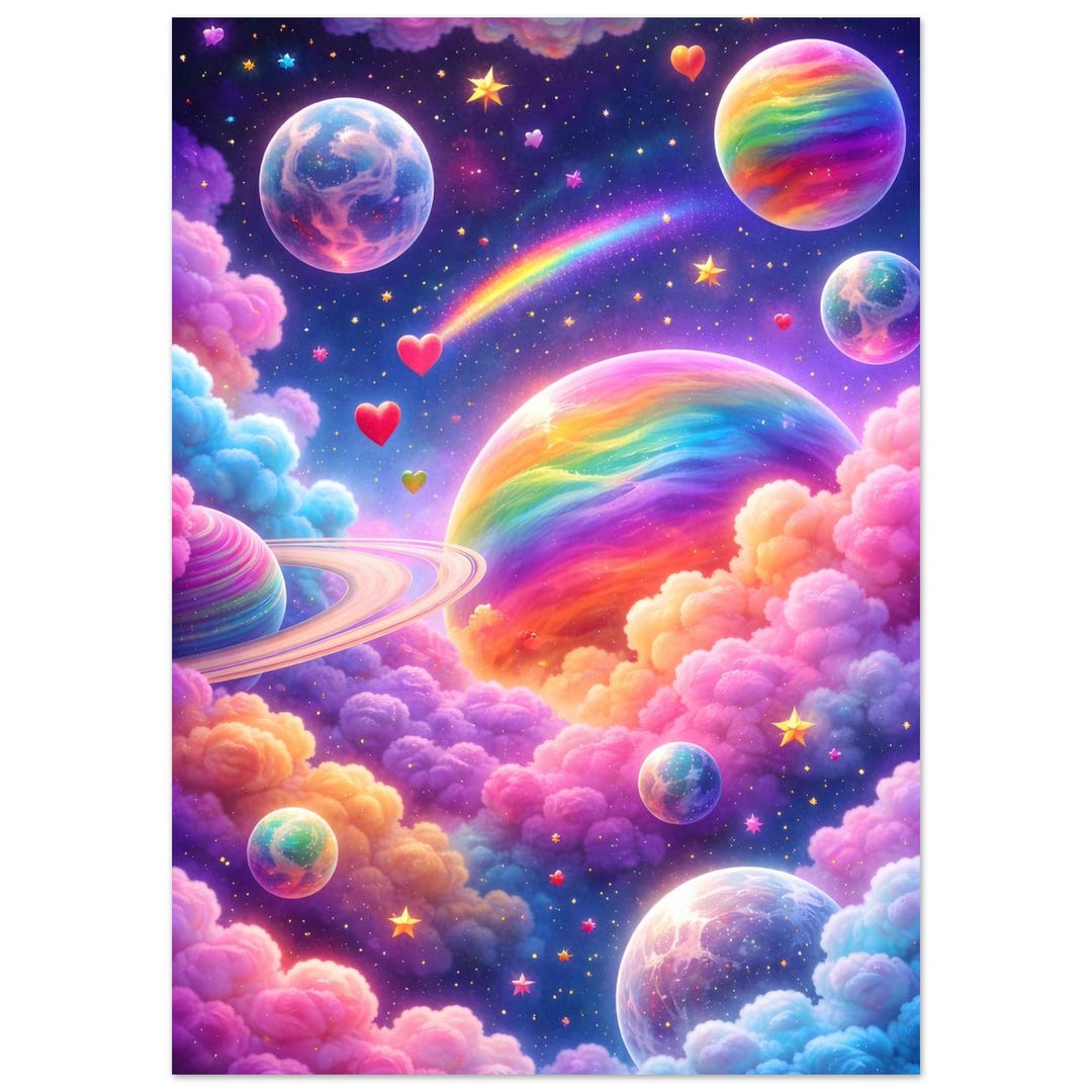 Rainbow Galaxy Space Art Print | Fantasy Universe Wall Decor, Kids Room ...