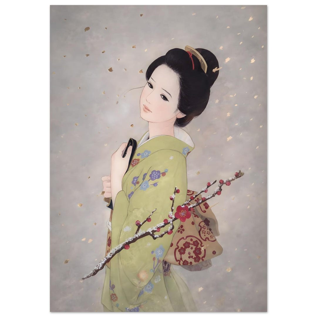 Elegant Japanese Geisha Wall Art Print | Woman in Kimono Poster ...
