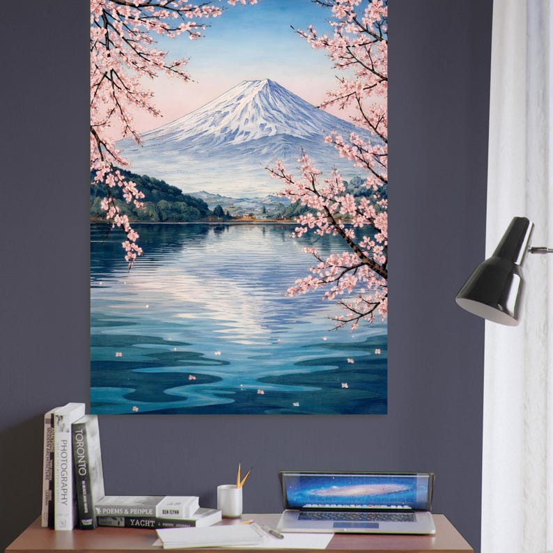 Mount Fuji Cherry Blossom Poster – Japanese Landscape Wall Art Print - Etsy