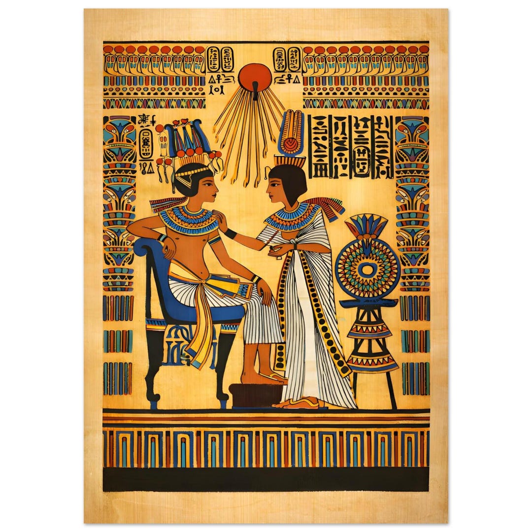 Ancient Egyptian Pharaoh Queen Papyrus Print – Vintage Hieroglyphic ...