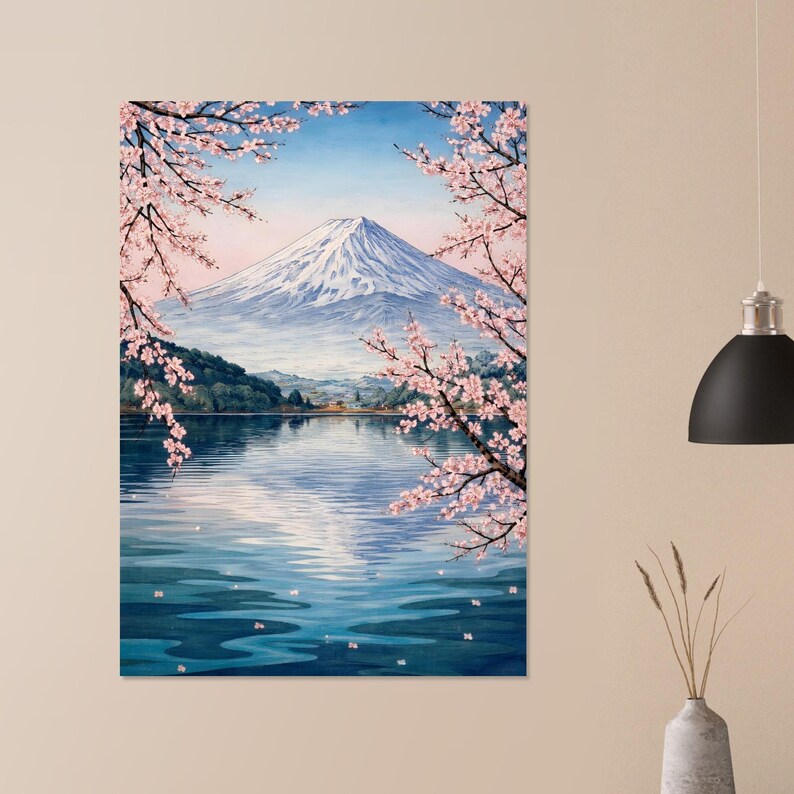 Mount Fuji Cherry Blossom Poster – Japanese Landscape Wall Art Print - Etsy