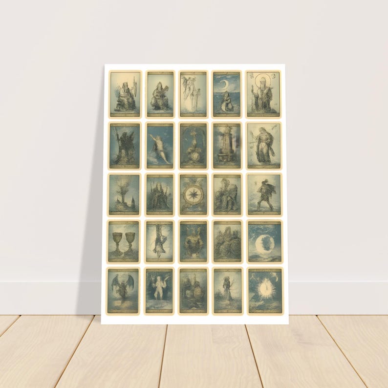 Tarot Card Collage Poster - Vintage Occult Art Print, Mystic Wall Decor ...