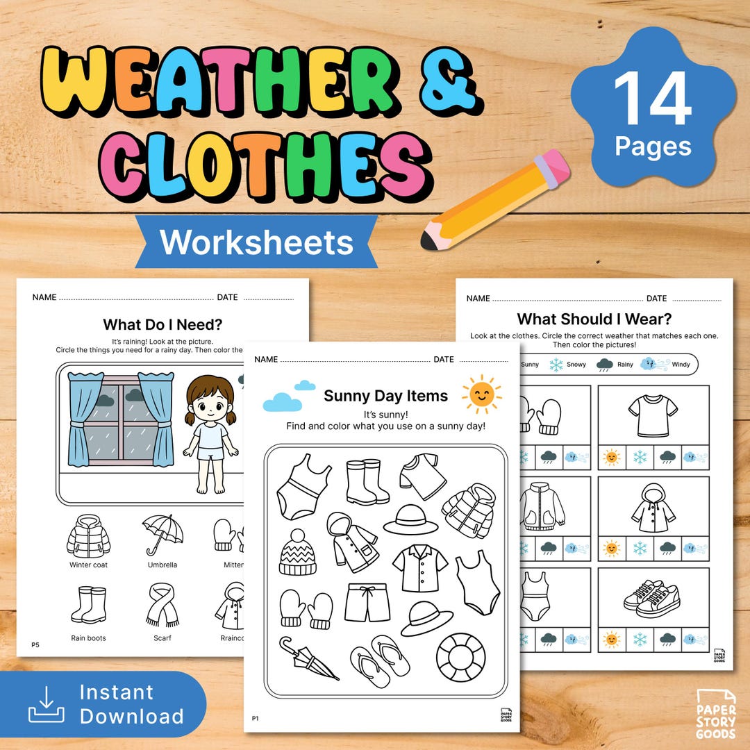 Weather Clothes Worksheets for Kids | Seasons & Matching (PDF) - Etsy
