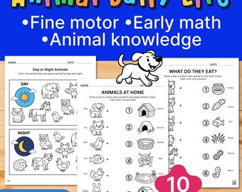 Animal Activity Worksheets for Kids – Preschool Learning Pack (PDF)