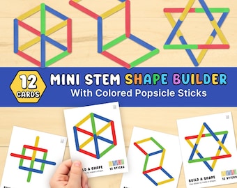 Popsicle Stick STEM Challenge | Build a Shape Cards for Kids (PDF)