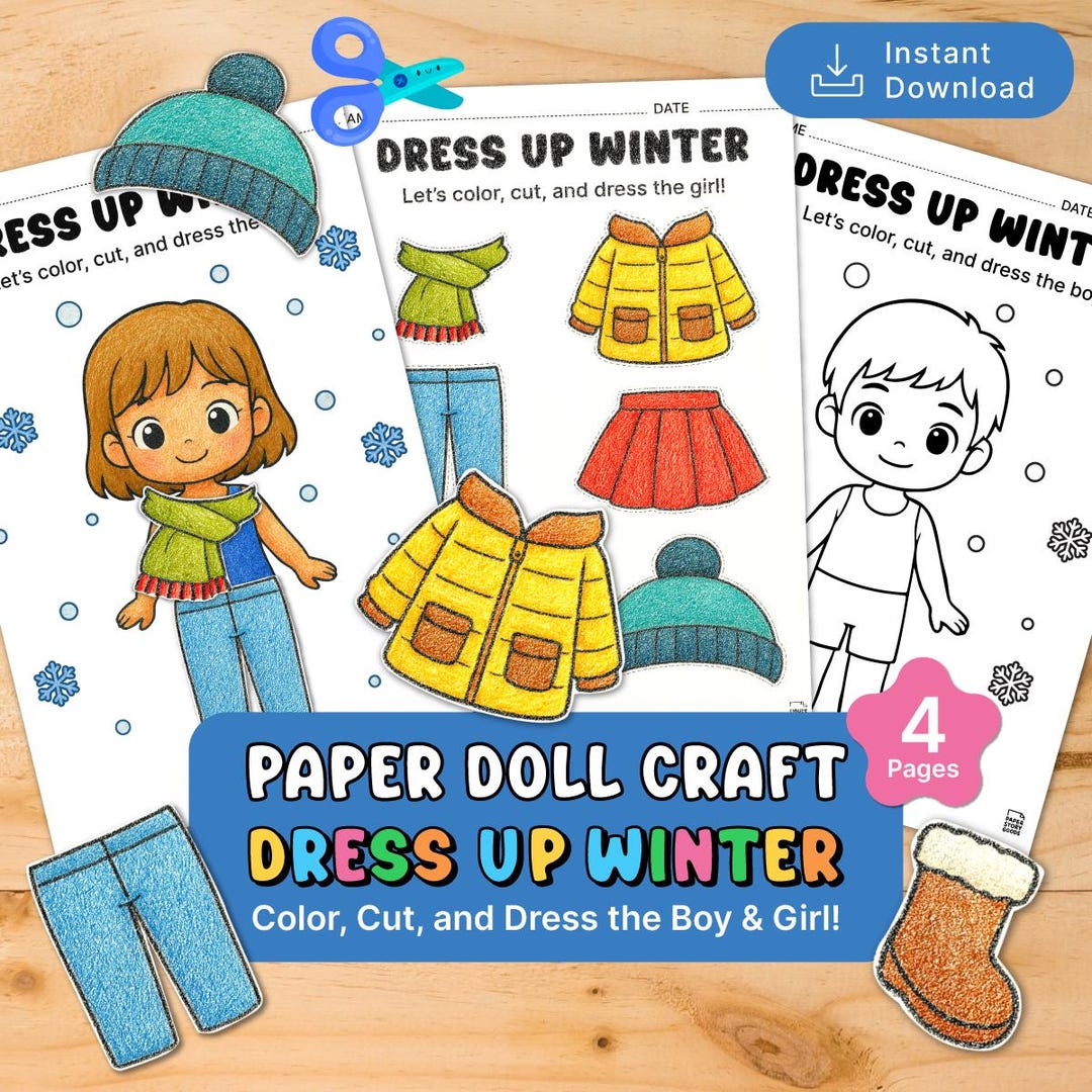 Winter Paper Doll Craft | Coloring, Cut, and Paste Activity (PDF) - Etsy