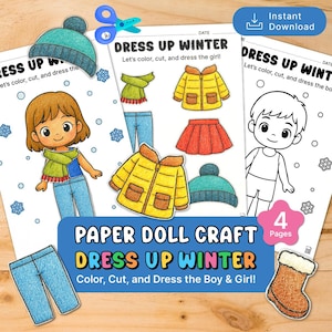 Artisanat d'hiver pour poupées en papier | Activité pour colorier, couper et coller (PDF)