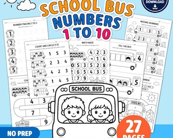 School Bus Numbers 1 to 10 | Counting & Number Math Activities | | No Prep Printable