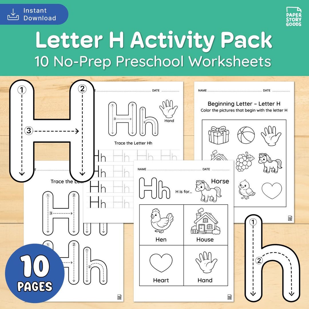 Letter H Activity Pack | 10 No-prep Preschool Worksheets | Tracing ...