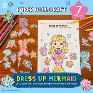 mermaid dress up set paper PAPER DOLLS MERMAIDS FAMILY BIRTHDAY DRESS UP DIY PAPER CRAFT