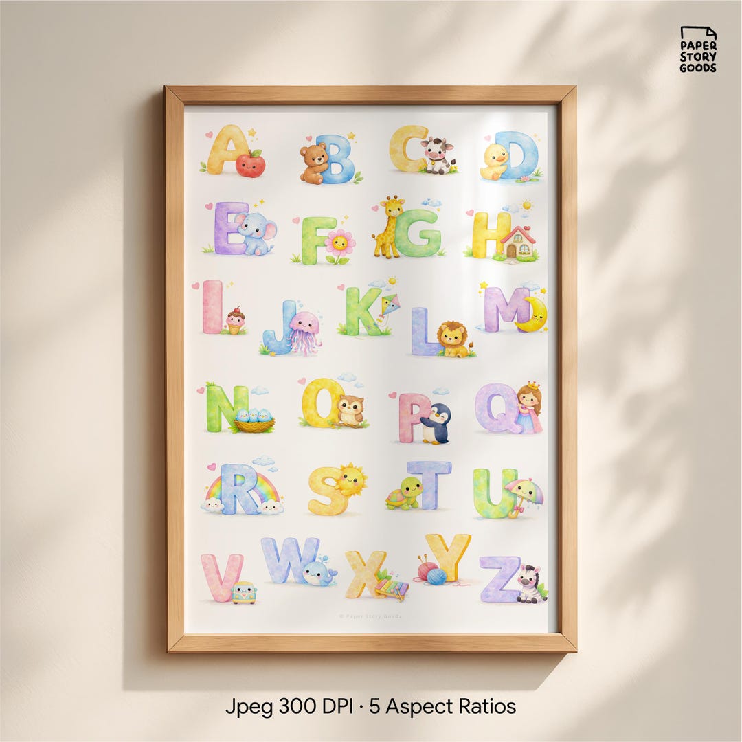 Watercolor Adorable ABC Alphabet Learning Nursery Wall Art Printable ...