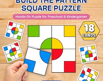 Build the Pattern Square Puzzle – Hands-On Pattern Game for Preschool & Kindergarten (18 Cards)(PDF)