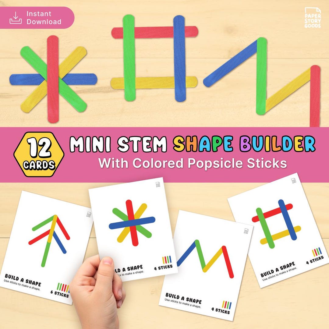 Mini STEM Shape Builder | Popsicle Stick Task Cards | Fine Motor ...