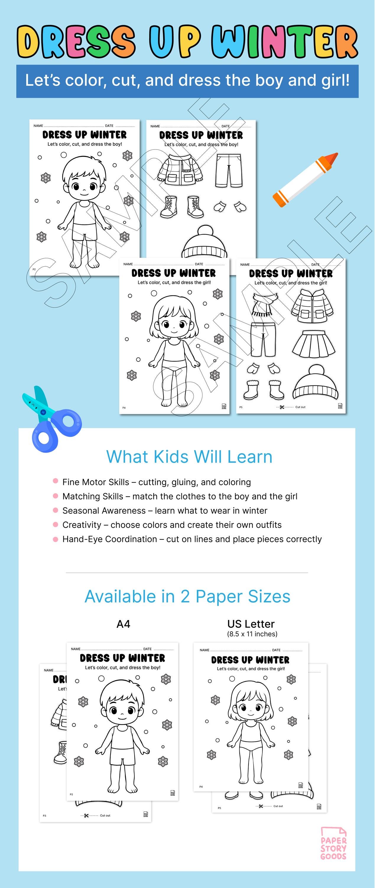 Winter Paper Doll Craft | Coloring, Cut, and Paste Activity (PDF) - Etsy