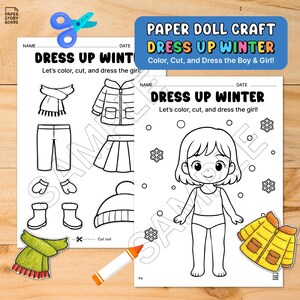 Winter Paper Doll Craft | Coloring, Cut, and Paste Activity (PDF) - Etsy