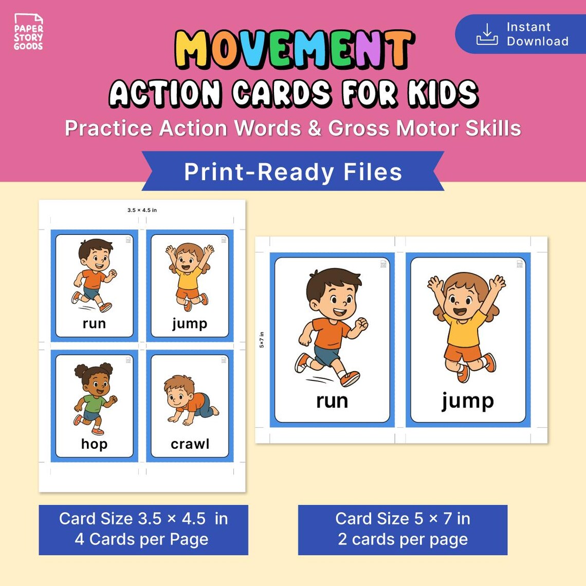 Movement Action Cards for Kids – 20 Gross Motor Skills Flashcards ...