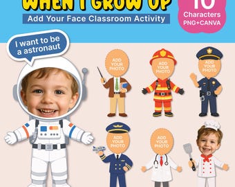 Classroom Career Day Activity – Add Your Face, 10 Jobs (PNG + Canva)
