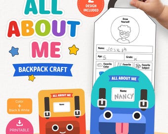 All About Me Backpack Craft Printable | Back to School Activity Kids PDF
