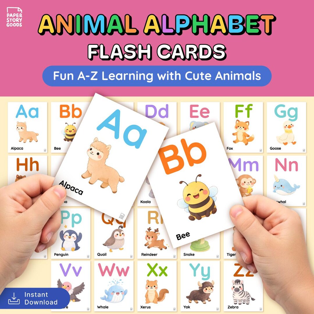 Animal Alphabet Flash Cards Learning Printable PDF - Etsy