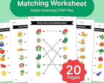 Conjunto de Folhas de Atividades de Correspondência: Combine as Imagens - Atividade para Educação Infantil e Pré-Escolar - 20 Páginas - PDF para Imprimir