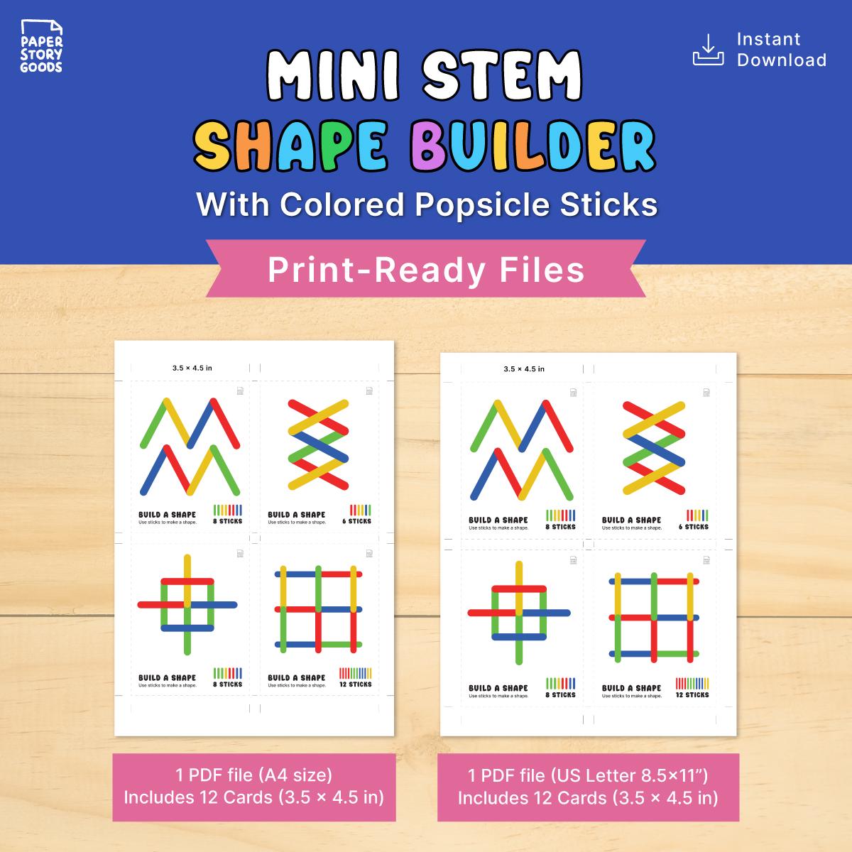 Popsicle Stick STEM Challenge | Build a Shape Cards for Kids (PDF) - Etsy