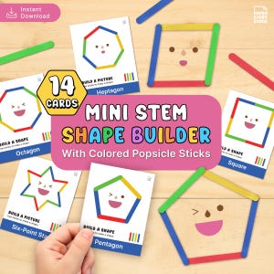 Mini STEM Shape Builder – Popsicle Stick Geometry Cards | 14 Cards (PDF)