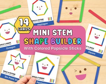 Mini STEM Shape Builder – Popsicle Stick Geometry Cards | 14 Cards (PDF)