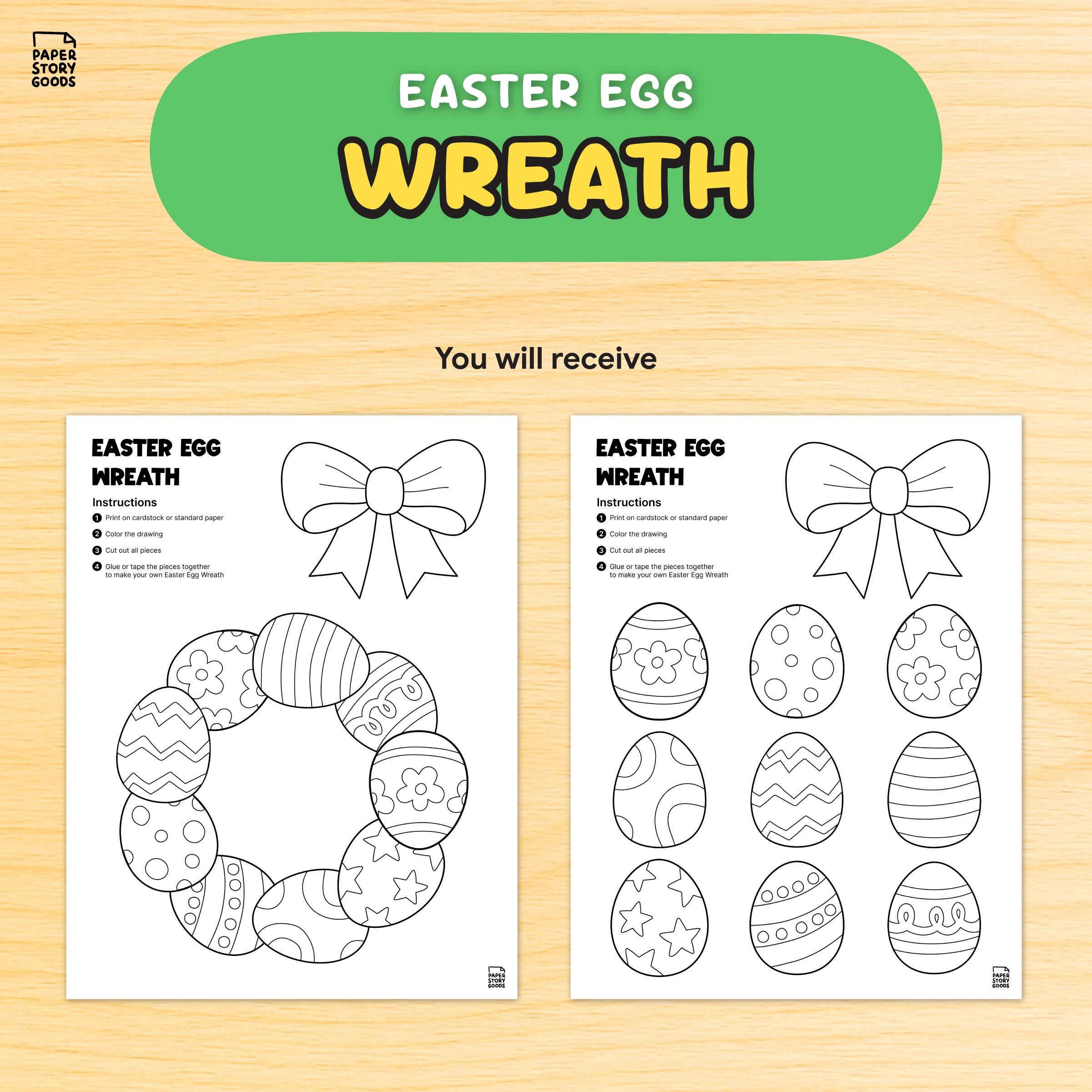 Easter Egg Wreath Craft Printable Coloring Cut and Paste Activity for ...
