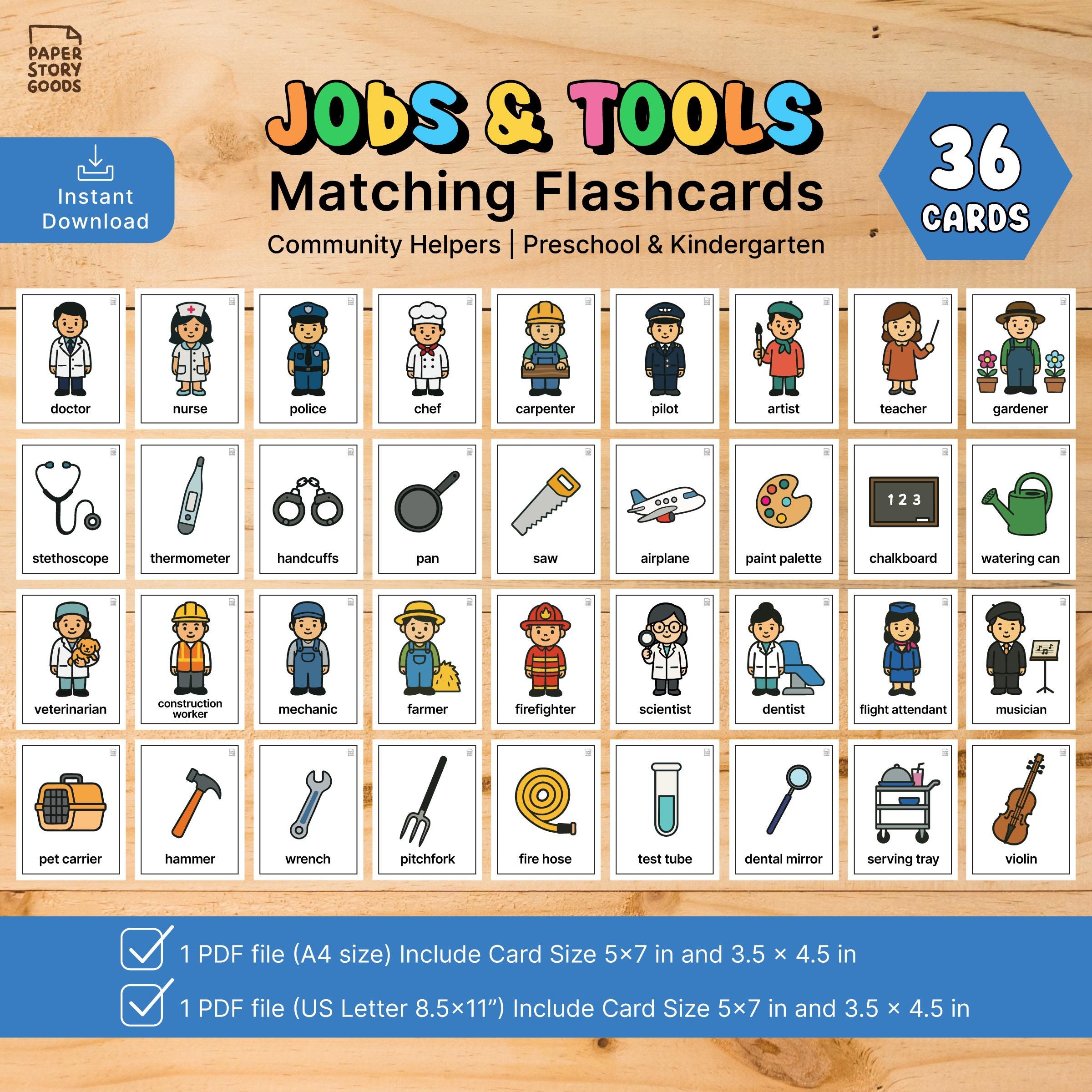 Jobs and Tools Matching Flashcards | Community Helpers Activities ...