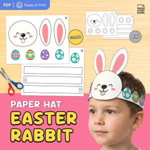 Modello di corona di coniglio stampabile per cappello di carta a forma di uovo di Pasqua, attività per feste per bambini