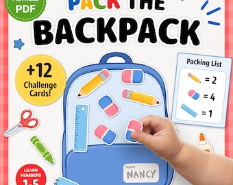 Pack the Backpack Game Printable | Back to School Counting Activity Kids PDF