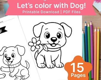 Dibujos para colorear de cachorros / Actividad imprimible para niños (PDF)