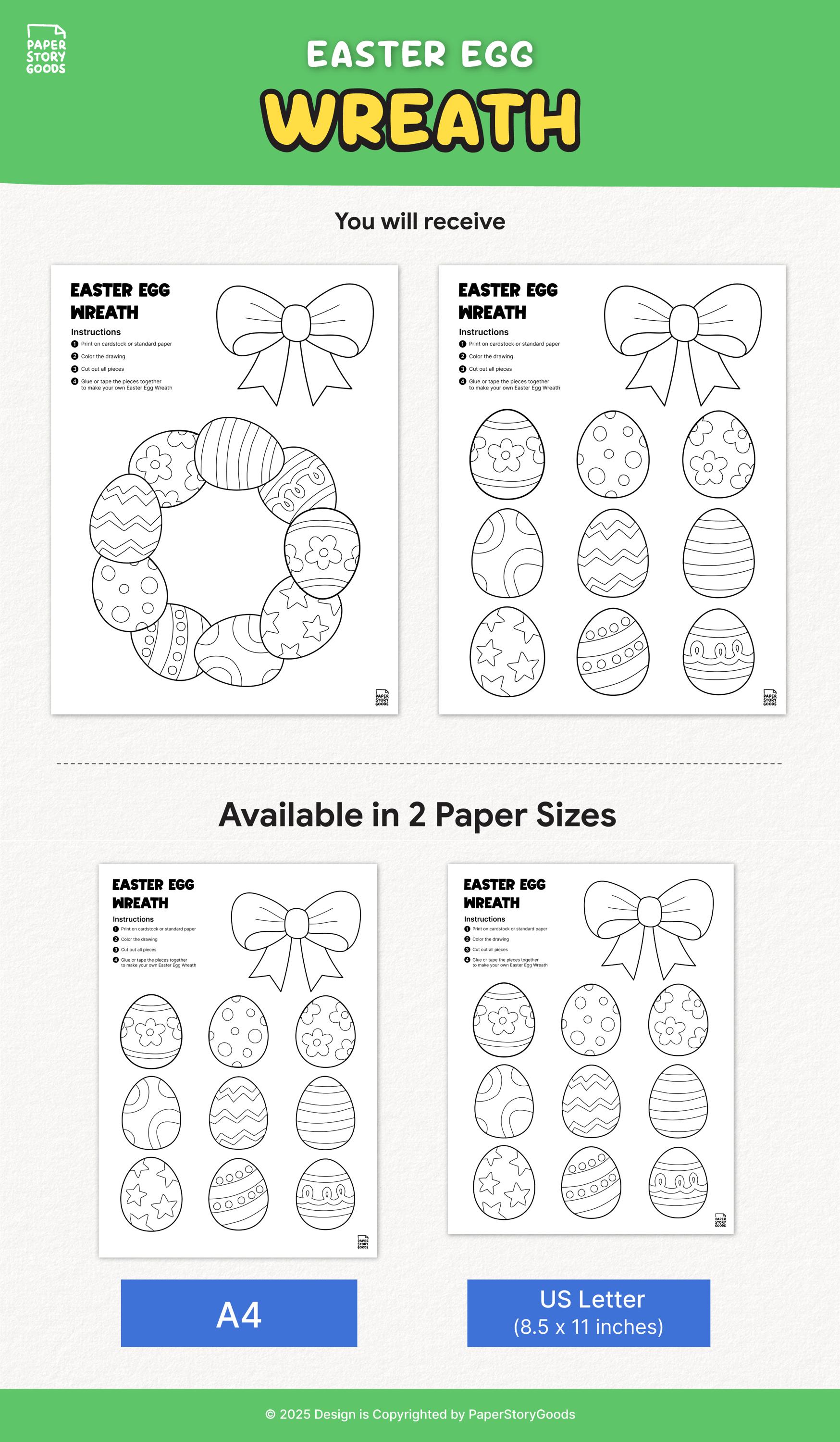 Easter Egg Wreath Craft Printable Coloring Cut and Paste Activity for ...