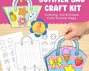Summer Bag Craft Kit for Kids | Coloring Cut and Paste Activity Printable