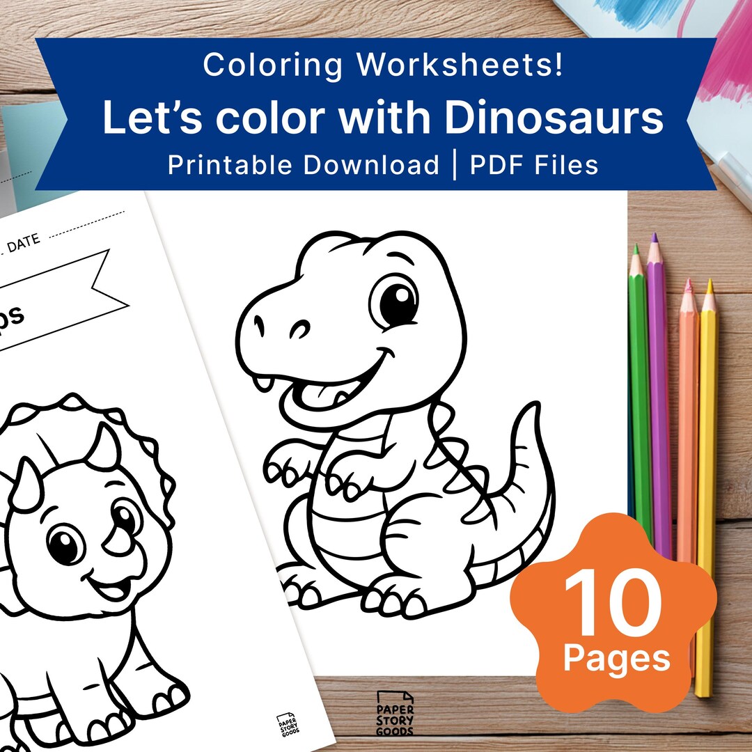 Dinosaur Coloring Book | Kids Activity Pages (PDF Pattern) - Etsy