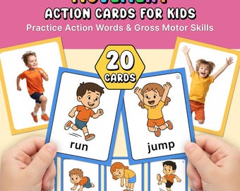 Tarjetas de acción y movimiento para niños: 20 tarjetas didácticas de motricidad gruesa / Actividad para preescolar y jardín de infancia (PDF)